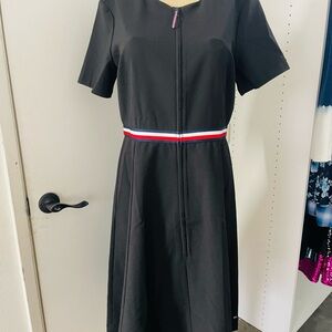 Tommy Hilfiger Black Midi Dress with Red and Blue Stripe